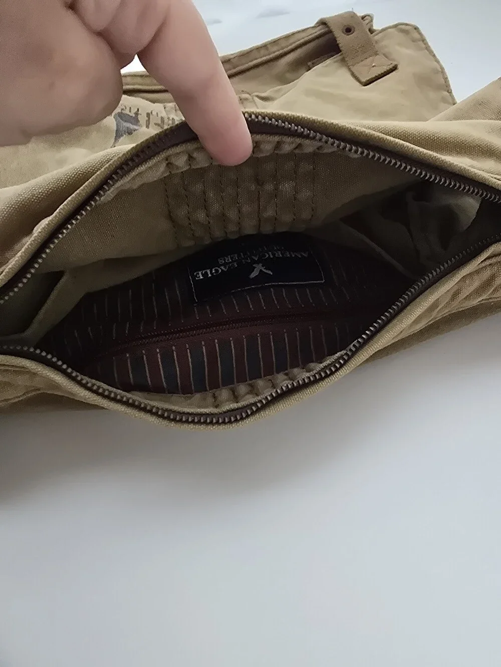 American Eagle Canvas Messenger Crossbody Laptop Utility Bag Khaki Tan